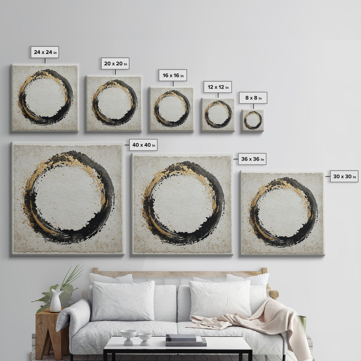 Japanese Brush Mark Circle Framed Canvas Print, Calligraphy Art, Spiritual Wall Art, Living Room Decor, Fine Art, Script, CAL-1x1-100