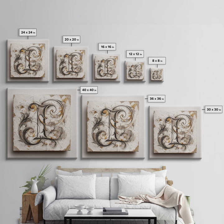 Baroque Scrollwork Made from Looping Pen Strokes Framed Canvas Print, Calligraphy Art, Wall Decor, Living Room Decor, Script, CAL-1x1-12