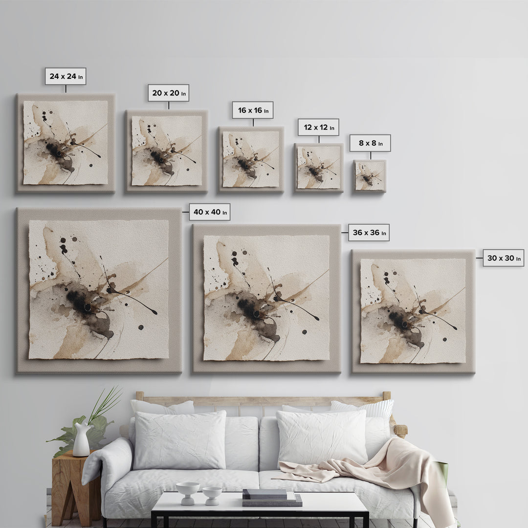 Ink Splatter and Long Brushstroke Composition Framed Canvas Print, Calligraphy Art, Modern Wall Art, Living Room Decor, Script, CAL-1x1-16
