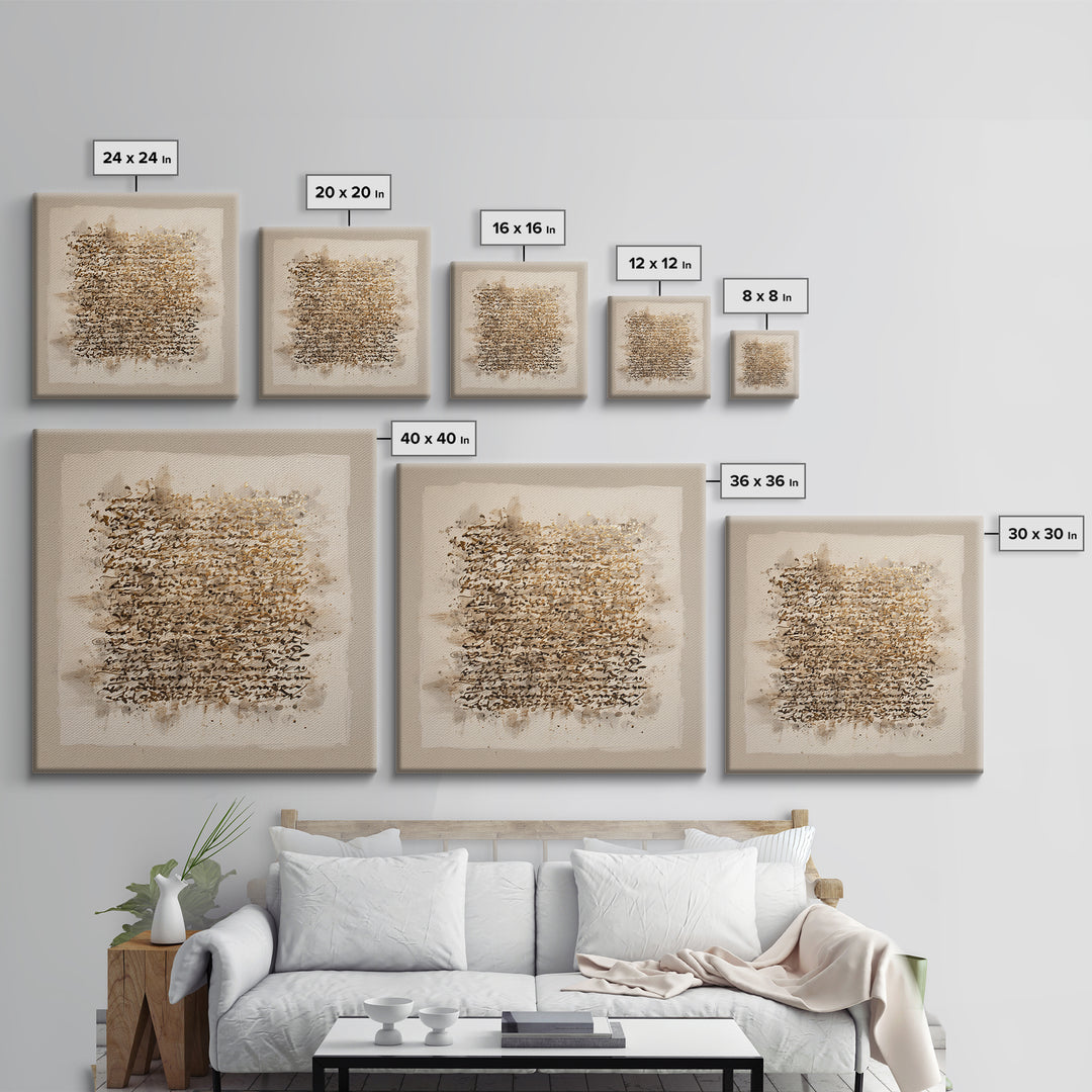 Abstract Gold Calligraphic Strokes on Ivory Paper Canvas Print, Calligraphy Art, Bedroom Wall Decor, Living Room Decor, Script, CAL-1x1-2