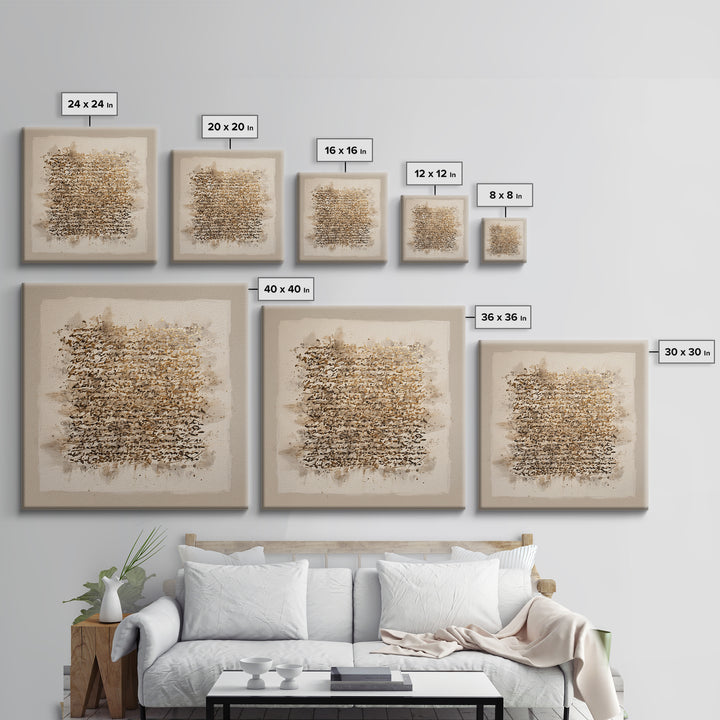 Abstract Gold Calligraphic Strokes on Ivory Paper Canvas Print, Calligraphy Art, Bedroom Wall Decor, Living Room Decor, Script, CAL-1x1-2