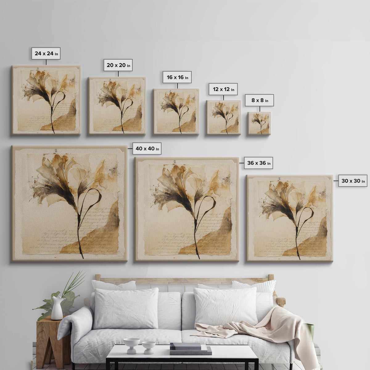 Single Elegant Flourish Shaped Like a Flower Framed Canvas Print, Calligraphy Art, Fine Art Print, Living Room Decor, Script, CAL-1x1-29