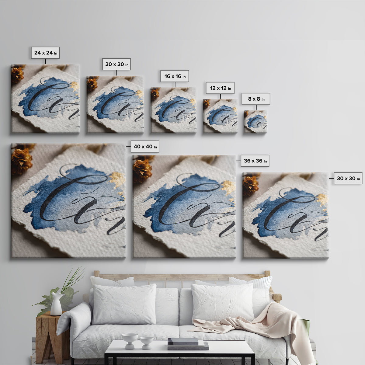 Modern Calligraphy Wave Framed Canvas Print, Calligraphy Art, Japanese Decor, Living Room Decor, Fine Art, Script, Art Print, CAL-1x1-34