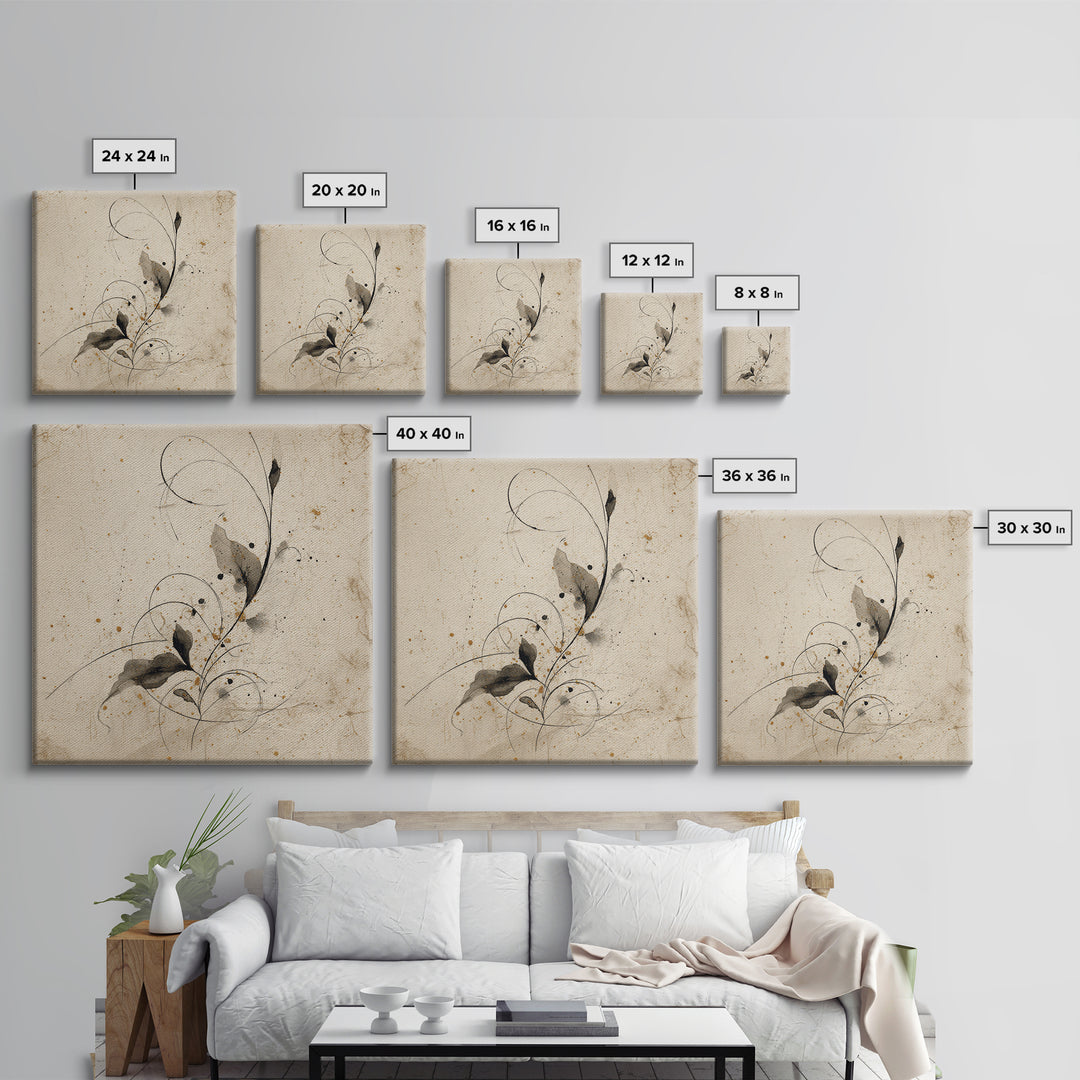 Floral Vine Created from Graceful Script Like Canvas Print, Calligraphy Art, Living Room Wall Art, Living Room Decor, Script, CAL-1x1-35