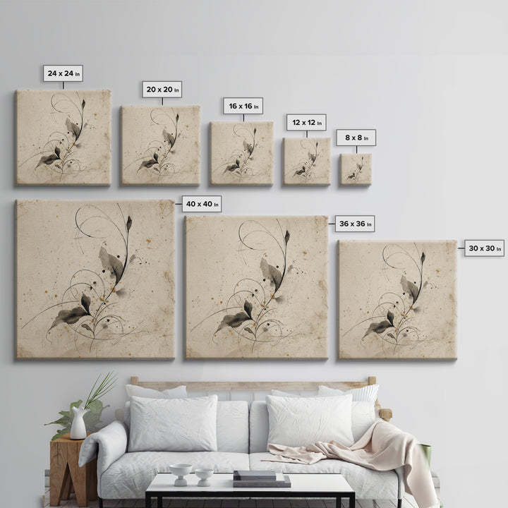 Floral Vine Created from Graceful Script Like Canvas Print, Calligraphy Art, Living Room Wall Art, Living Room Decor, Script, CAL-1x1-35