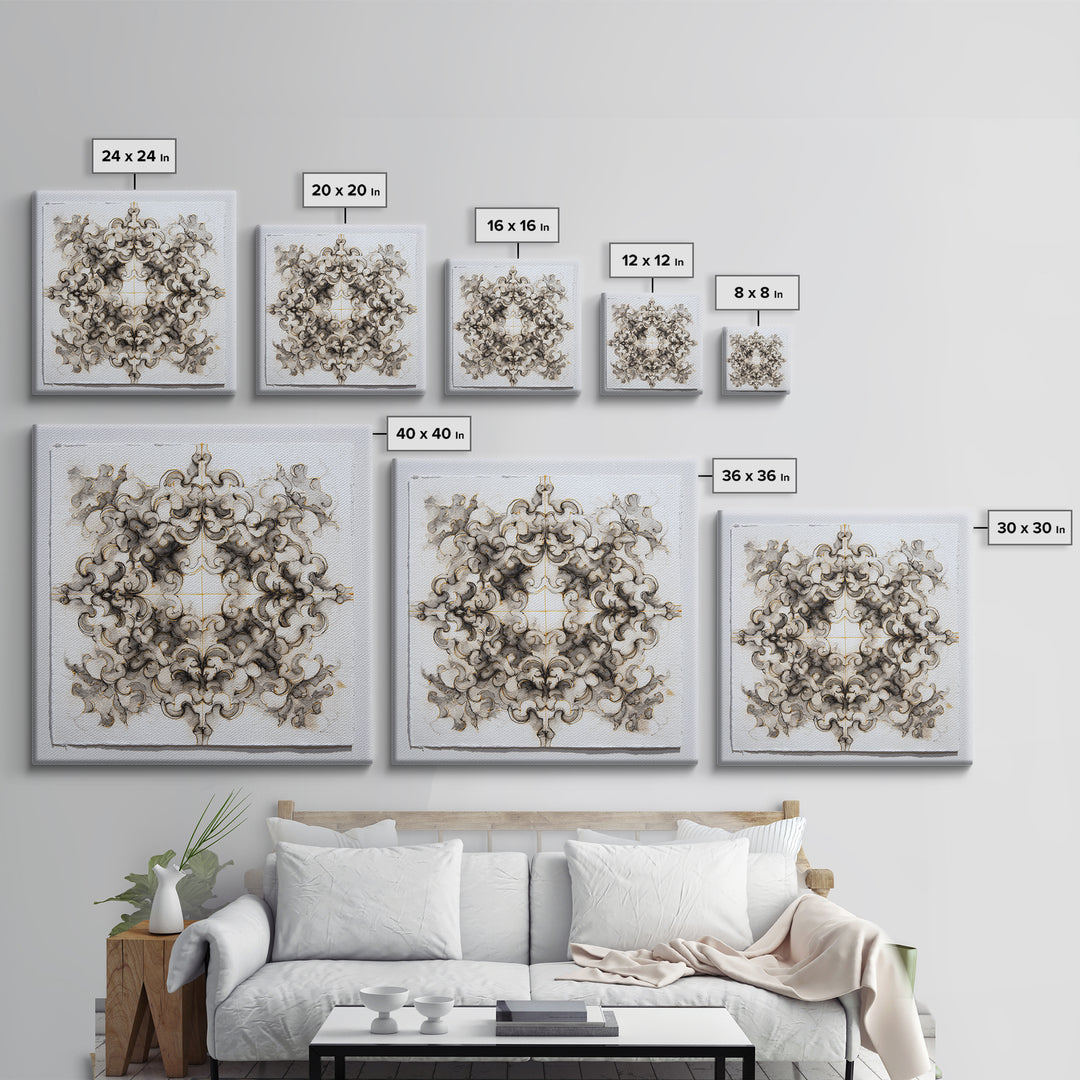 Baroque Scrollwork Made from Looping Pen Strokes Canvas Print, Calligraphy Art, Printable Wall Art, Living Room Decor, Script, CAL-1x1-36