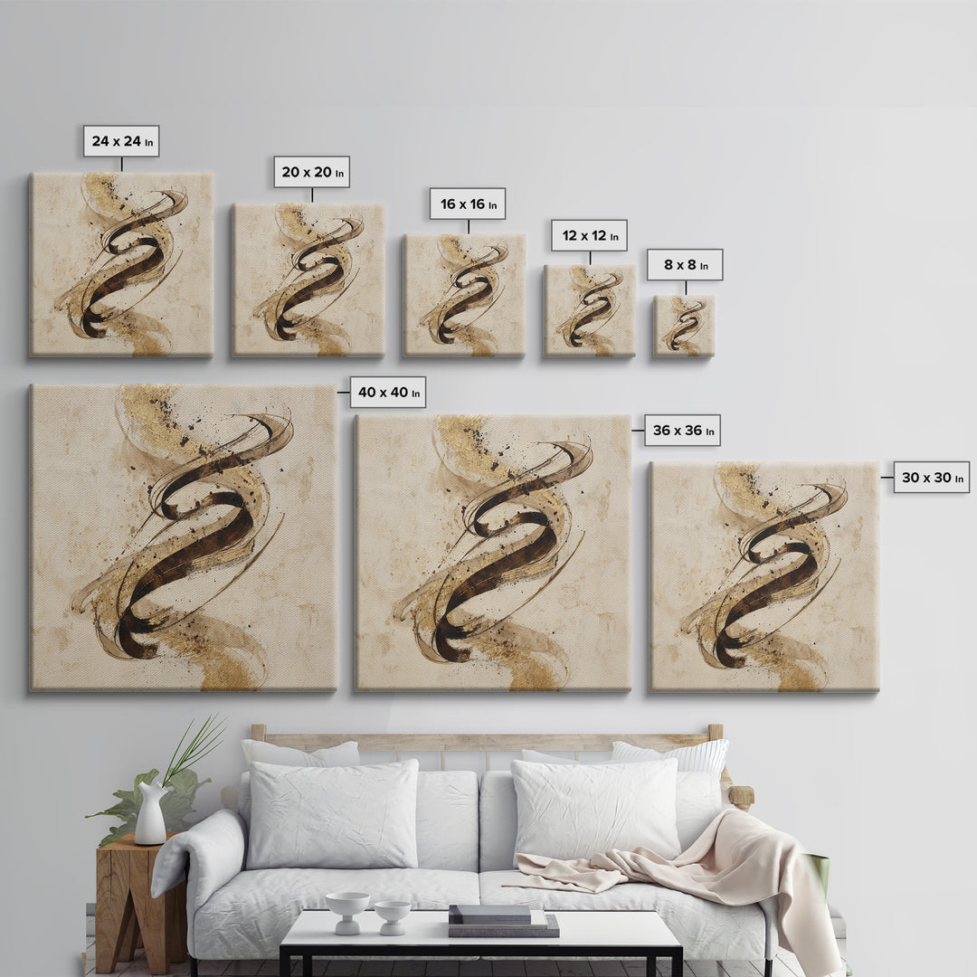 Gold Leaf Calligraphic Spiral on Plaster Surface Canvas Print, Calligraphy Art, Gallery Wall Set, Living Room Decor, Script, CAL-1x1-38