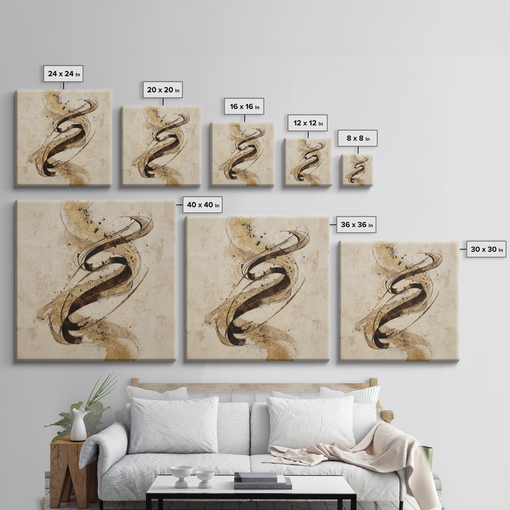 Gold Leaf Calligraphic Spiral on Plaster Surface Canvas Print, Calligraphy Art, Gallery Wall Set, Living Room Decor, Script, CAL-1x1-38