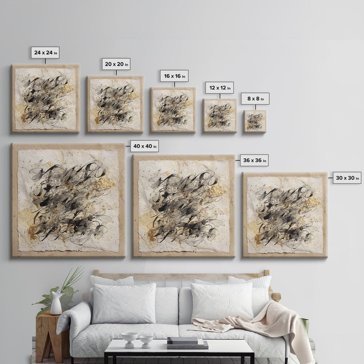 Romantic Handwritten Marks Without Readable Words Canvas Print, Calligraphy Art, Bedroom Wall Decor, Living Room Decor, Script, CAL-1x1-39