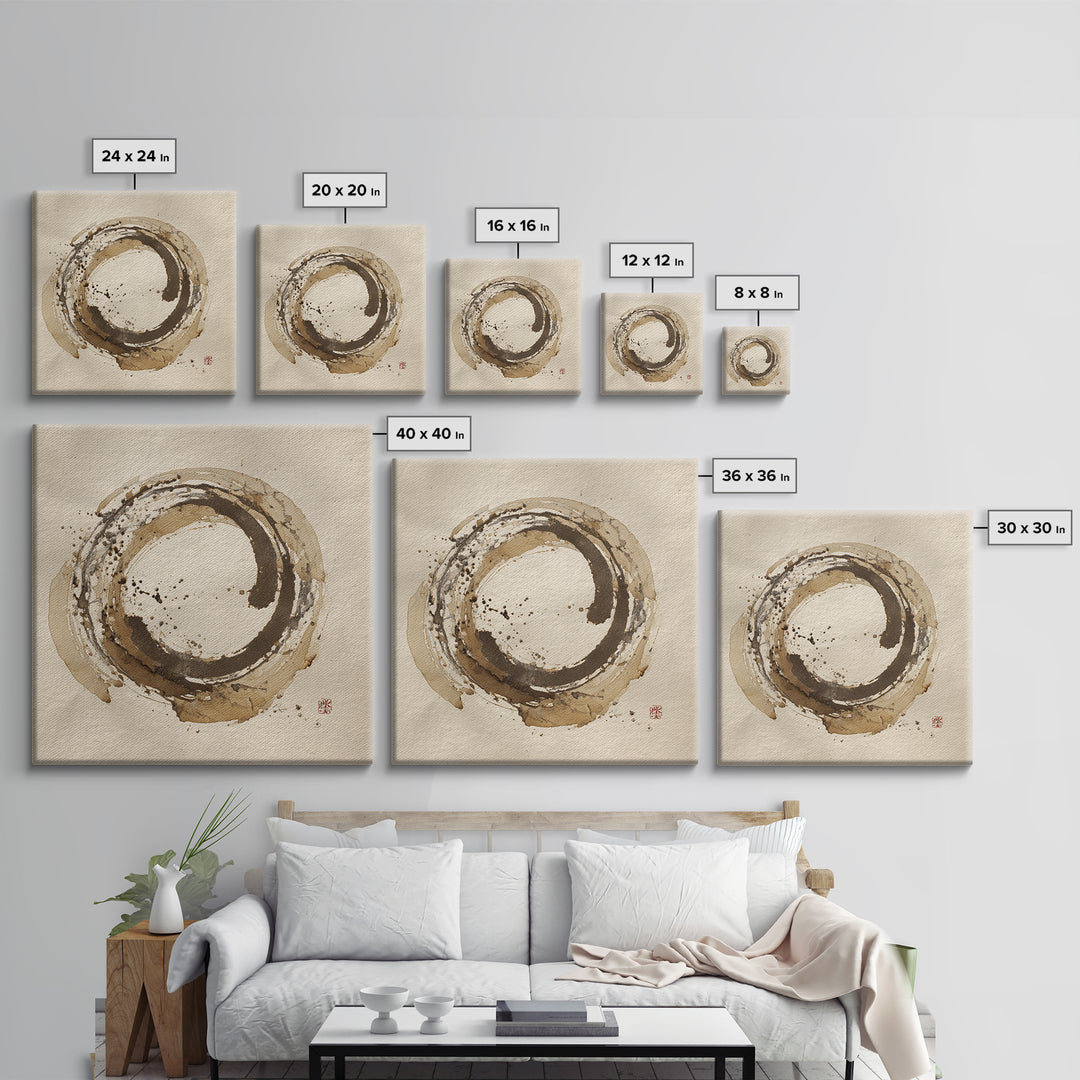 Japanese Brush Mark Circle Canvas Print, Calligraphy Art, Home Decor, Living Room Decor, Fine Art, Script, Wall Art Print, CAL-1x1-4