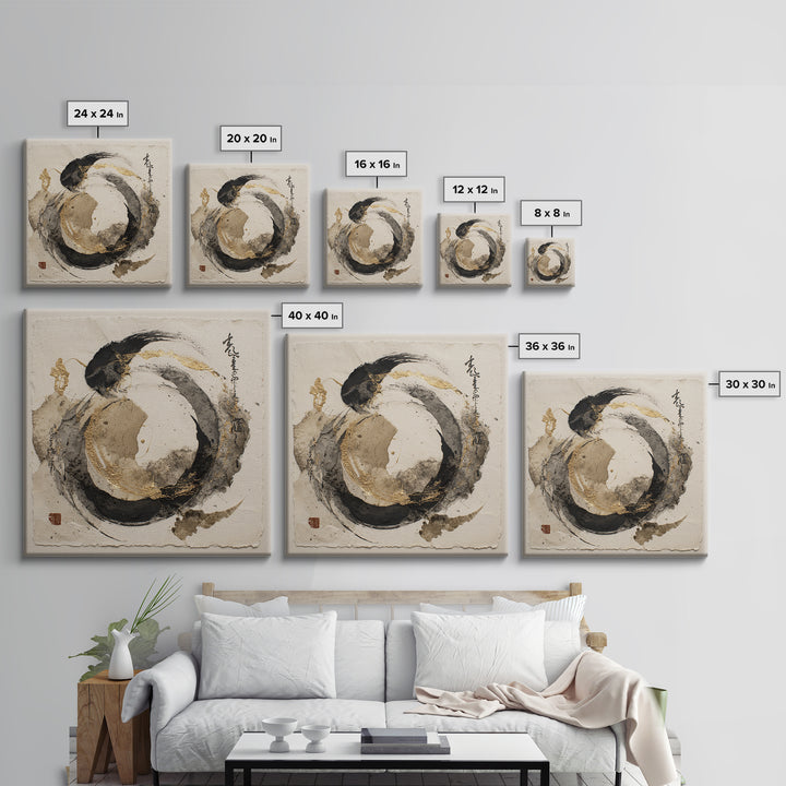 Crescent Moon Made from Elegant Ink Swashes Canvas Print, Calligraphy Art, Neutral Decor, Living Room Decor, Fine Art, Script, CAL-1x1-45