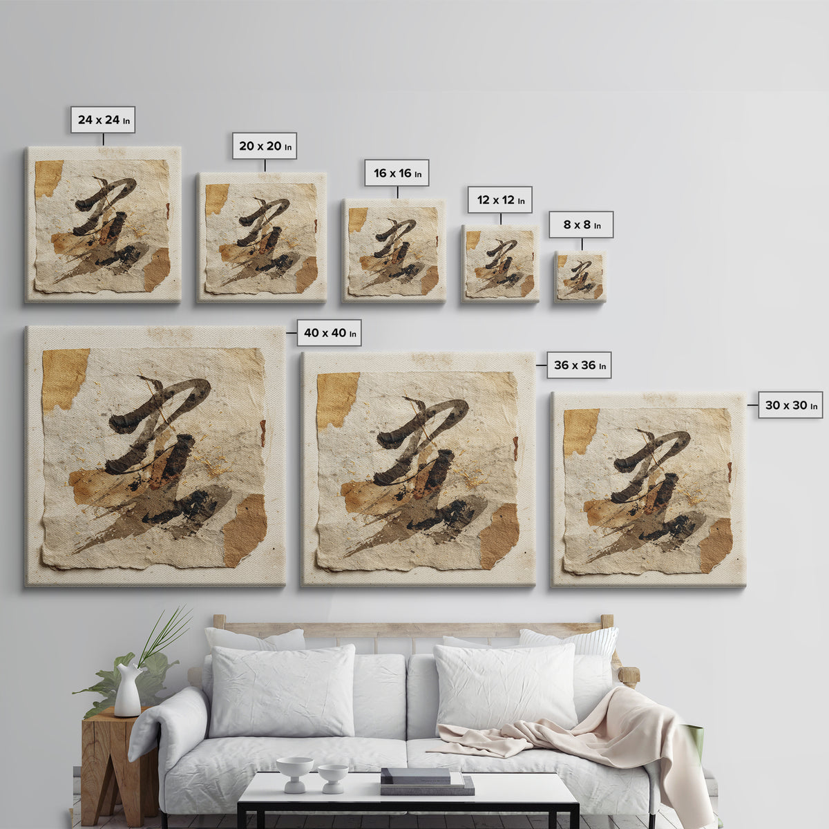 Abstract Prayer Flag of Brush Marks Framed Canvas Print, Calligraphy Art, Unique Wall Art, Living Room Decor, Fine Art, Script, CAL-1x1-47