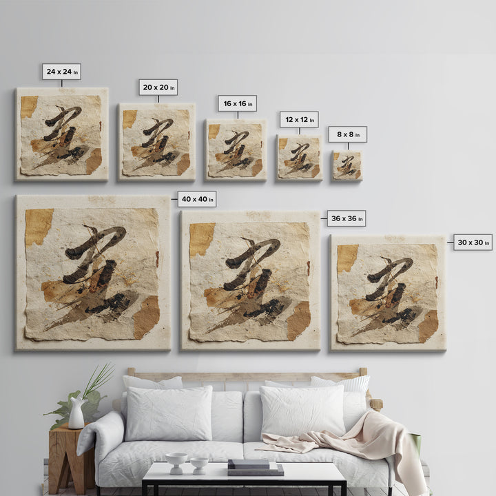 Abstract Prayer Flag of Brush Marks Framed Canvas Print, Calligraphy Art, Unique Wall Art, Living Room Decor, Fine Art, Script, CAL-1x1-47