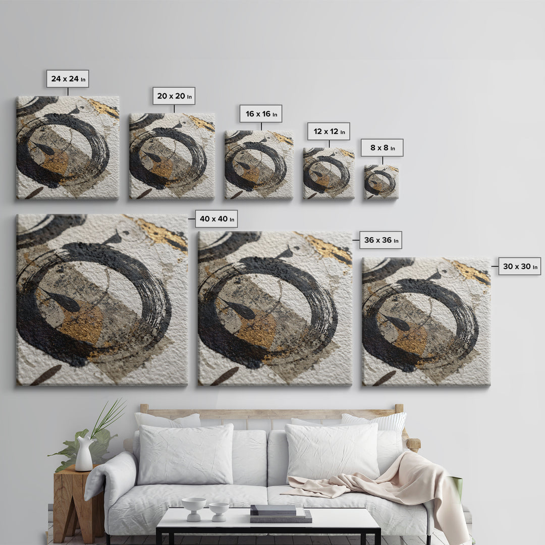 Japanese Brush Mark Circle Framed Canvas Print, Calligraphy Art, Bedroom Wall Decor, Living Room Decor, Fine Art, Script, CAL-1x1-52