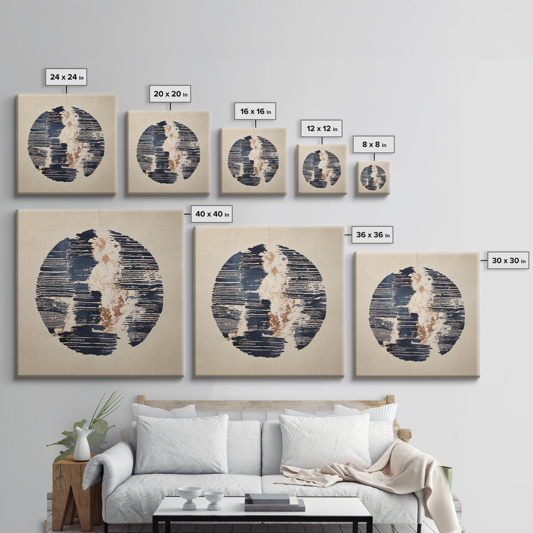 Layered Copper Ink Strokes on Dark Navy Canvas Print, Calligraphy Art, Digital Download Art, Living Room Decor, Script, CAL-1x1-54