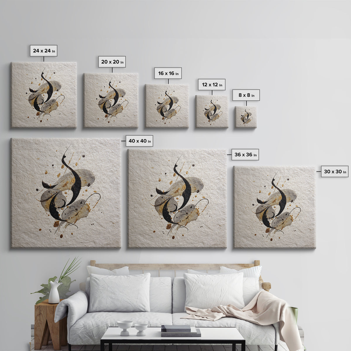 Calligraphic Bird Shape Formed from Flowing Lines Framed Canvas Print, Calligraphy Art, Wallart, Living Room Decor, Script, CAL-1x1-56