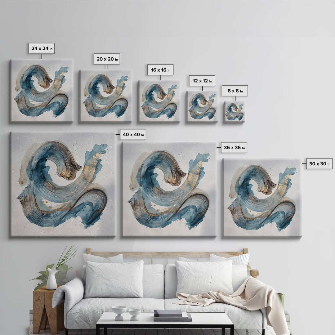 Modern Calligraphy Wave Framed Canvas Print, Calligraphy Art, Japanese Decor, Living Room Decor, Fine Art, Script, Art Print, CAL-1x1-58