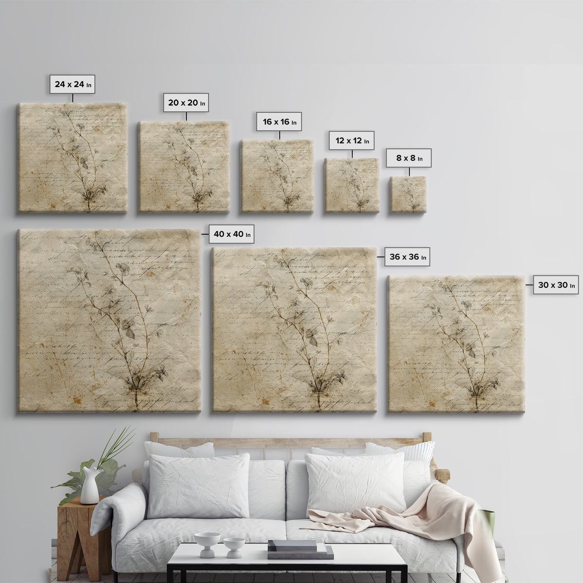 Floral Vine Created from Graceful Script Like Canvas Print, Calligraphy Art, Quote Wall Art, Living Room Decor, Script, CAL-1x1-59