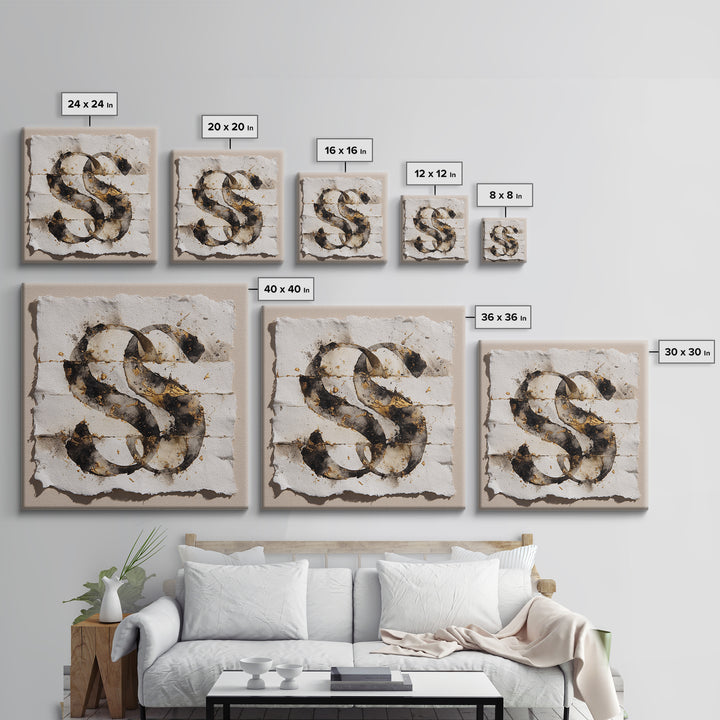 Monochrome Brush Alphabet Fragments as Abstract Texture Canvas Print, Calligraphy Art, Spiritual Wall Art, Living Room Decor, CAL-1x1-61