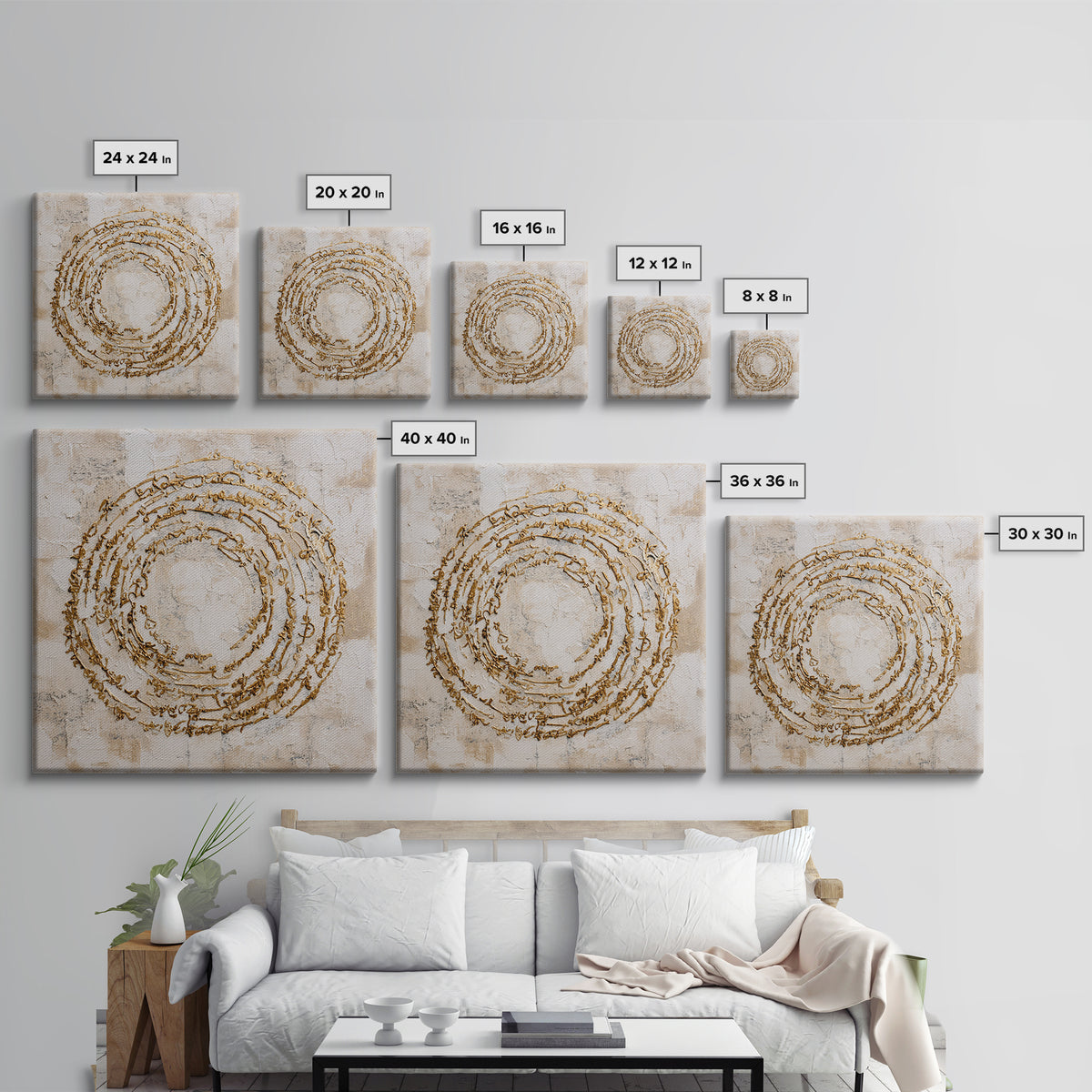 Gold Leaf Calligraphic Spiral on Plaster Surface Canvas Print, Calligraphy Art, Gallery Wall Set, Living Room Decor, Script, CAL-1x1-62