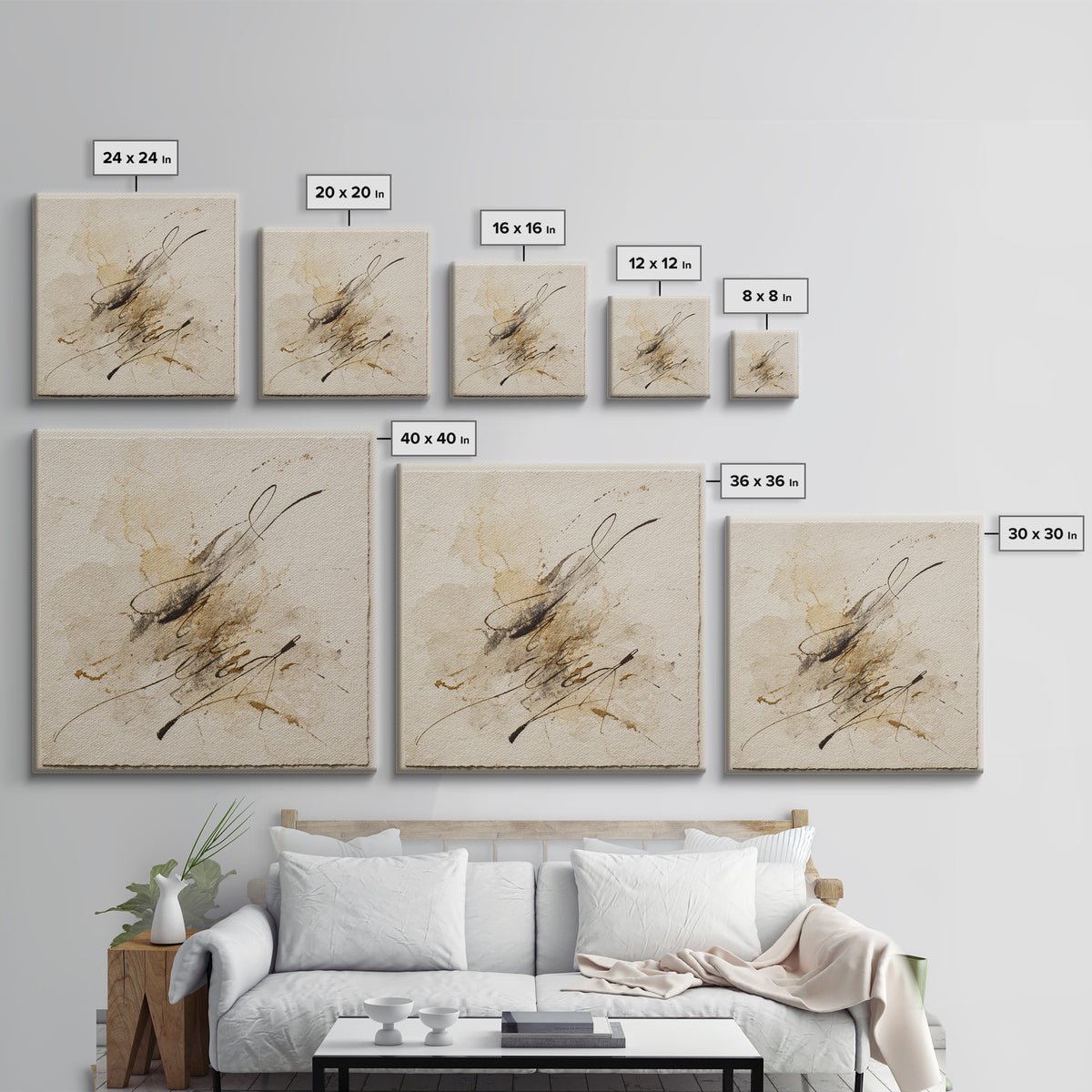 Romantic Handwritten Marks Without Readable Words Canvas Print, Calligraphy Art, Spiritual Wall Art, Living Room Decor, Script, CAL-1x1-63