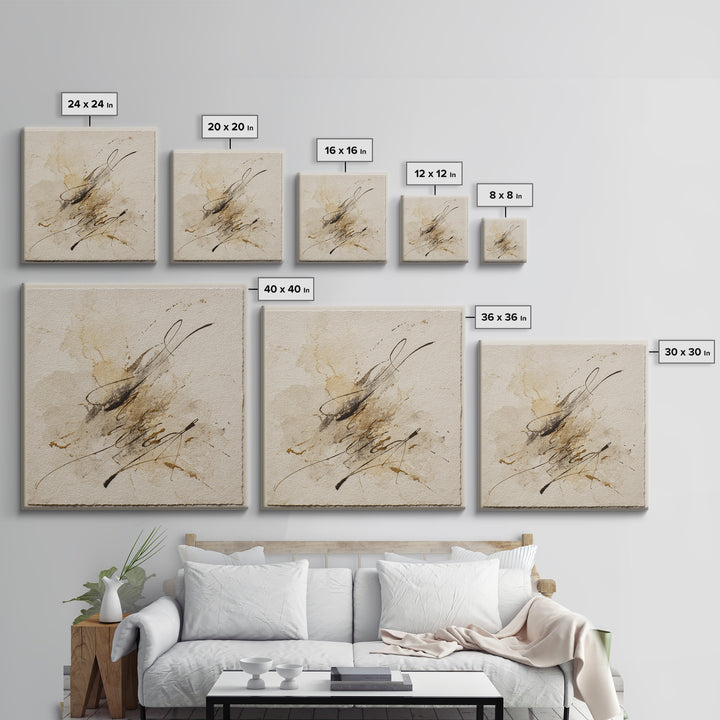 Romantic Handwritten Marks Without Readable Words Canvas Print, Calligraphy Art, Spiritual Wall Art, Living Room Decor, Script, CAL-1x1-63