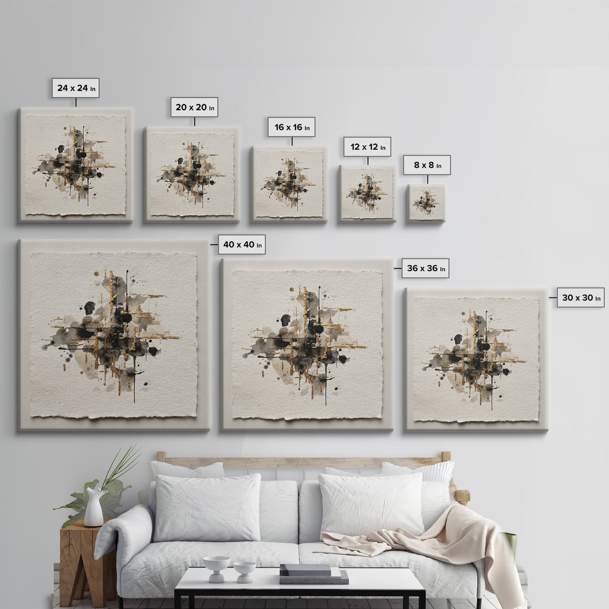 Ink Splatter and Long Brushstroke Composition Canvas Print, Calligraphy Art, Living Room Wall Art, Living Room Decor, Script, CAL-1x1-64