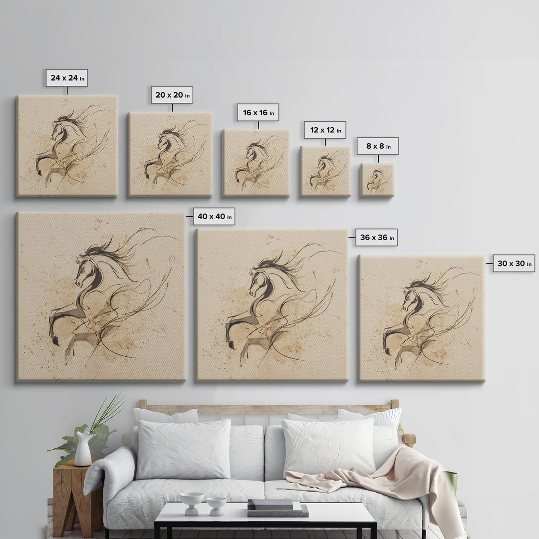 Calligraphic Horse Silhouette Made from One Line Canvas Print, Calligraphy Art, Gallery Decor, Living Room Decor, Script, CAL-1x1-65