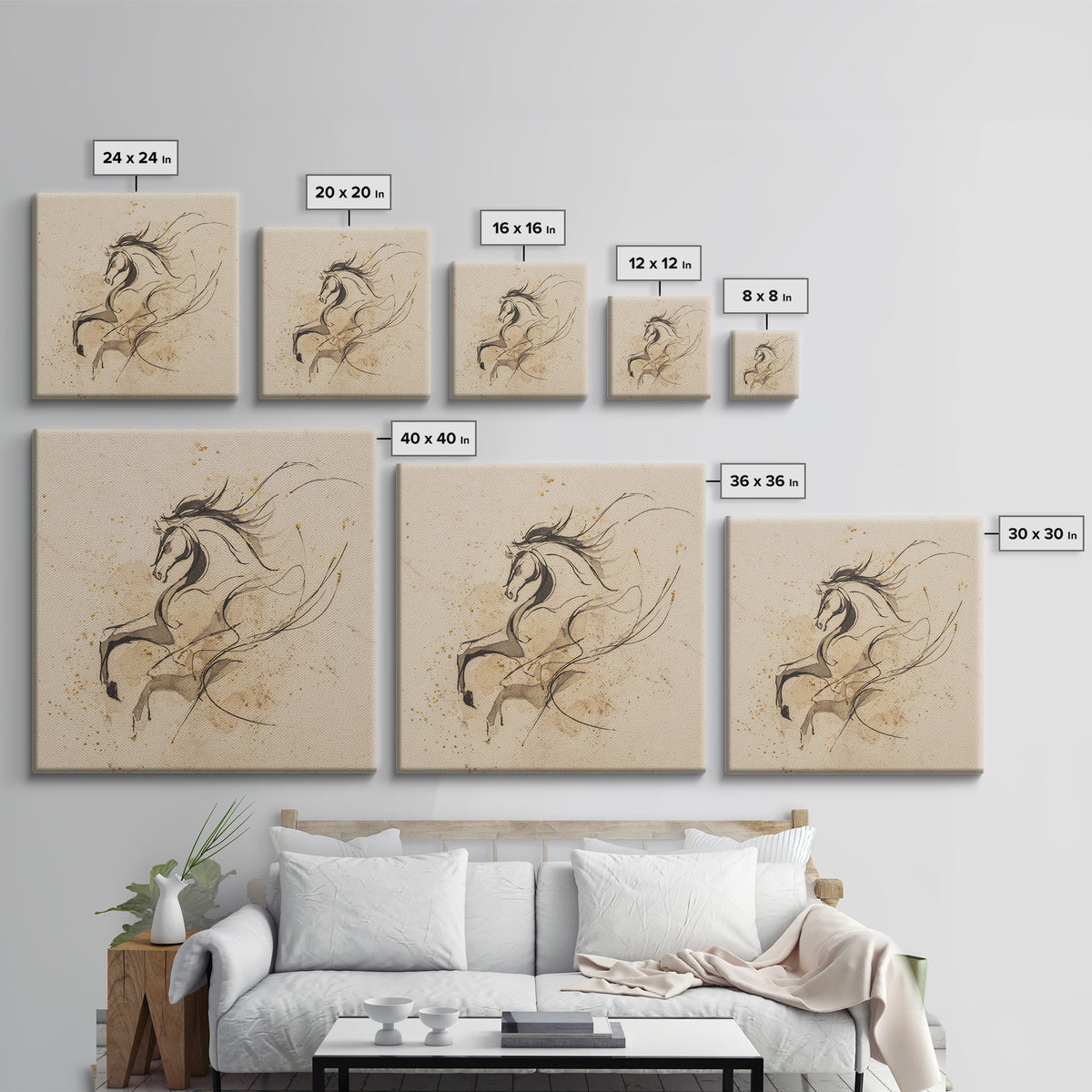 Calligraphic Horse Silhouette Made from One Line Canvas Print, Calligraphy Art, Gallery Decor, Living Room Decor, Script, CAL-1x1-65
