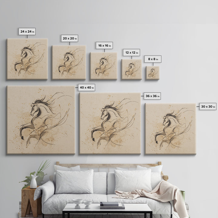 Calligraphic Horse Silhouette Made from One Line Canvas Print, Calligraphy Art, Gallery Decor, Living Room Decor, Script, CAL-1x1-65