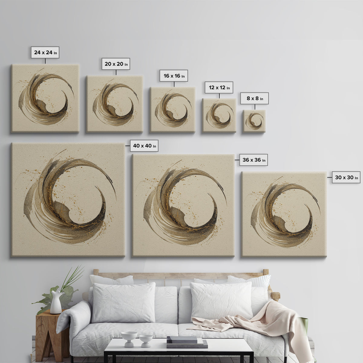 Crescent Moon Made from Elegant Ink Swashes Canvas Print, Calligraphy Art, Neutral Decor, Living Room Decor, Fine Art, Script, CAL-1x1-69