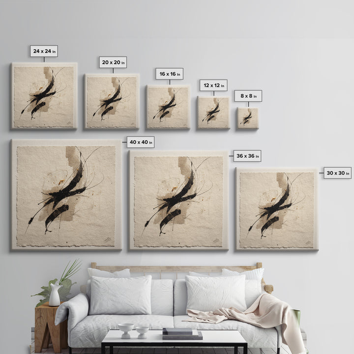 Minimal Black Calligraphy Rhythm Framed Canvas Print, Calligraphy Art, Fine Art Print, Living Room Decor, Fine Art, Script, CAL-1x1-79