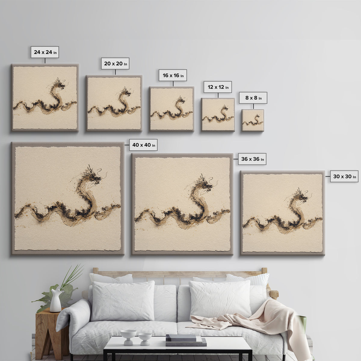 Ink Wash Dragon Curve Canvas Print, Calligraphy Art, Textured Painting, Living Room Decor, Fine Art, Script, Printable Wall Art, CAL-1x1-81