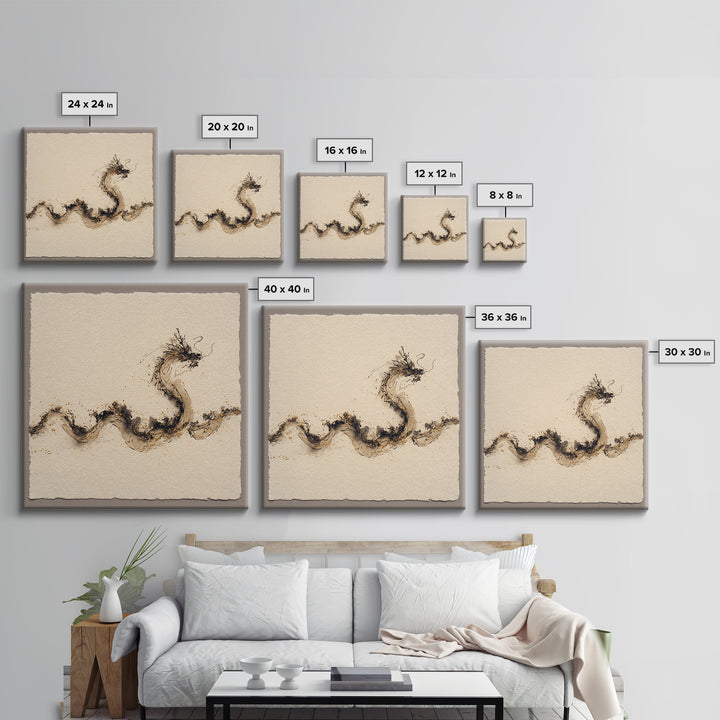 Ink Wash Dragon Curve Canvas Print, Calligraphy Art, Textured Painting, Living Room Decor, Fine Art, Script, Printable Wall Art, CAL-1x1-81
