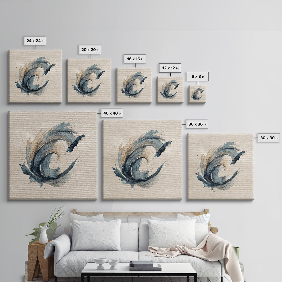 Modern Calligraphy Wave Canvas Print, Calligraphy Art, Neutral Decor, Living Room Decor, Fine Art, Script, Wall Art, Home Decor, CAL-1x1-82