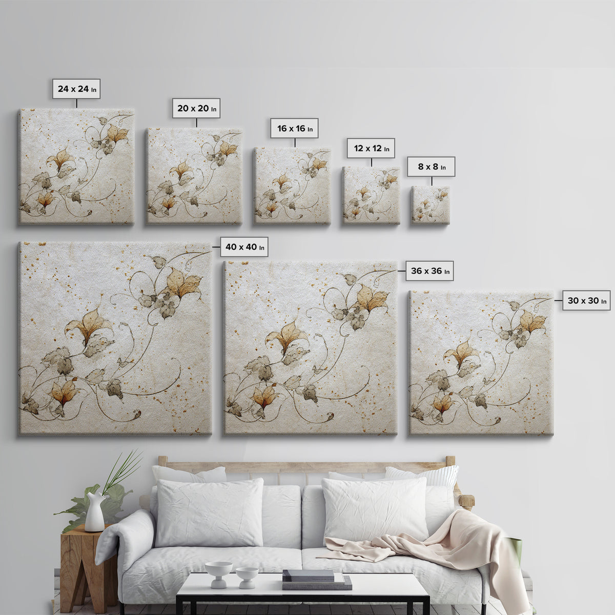 Floral Vine Created from Graceful Script Like Canvas Print, Calligraphy Art, Statement Artwork, Living Room Decor, Script, CAL-1x1-83