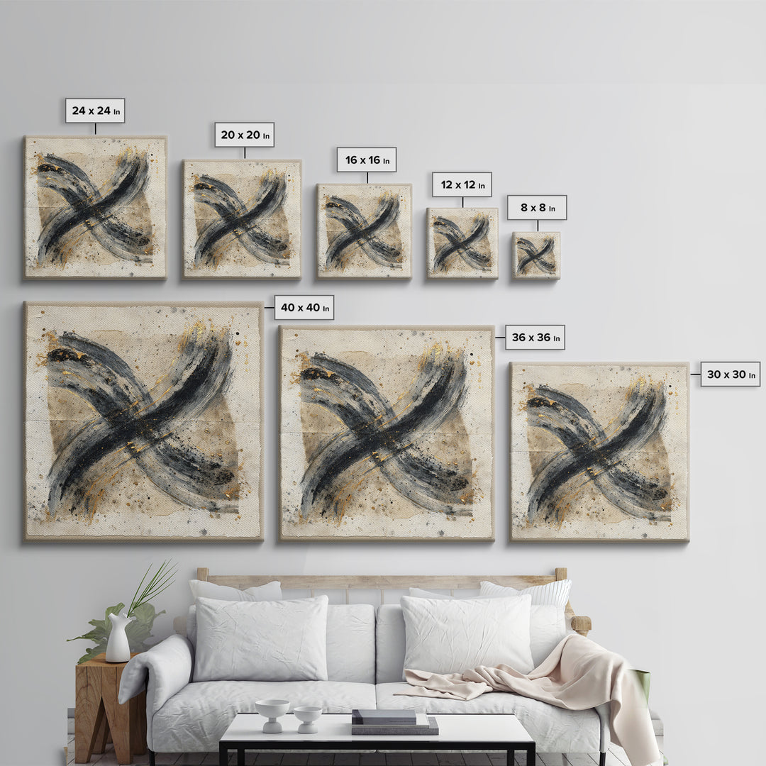 Abstract Prayer Flag of Brush Marks Canvas Print, Calligraphy Art, Neutral Decor, Living Room Decor, Fine Art, Script, CAL-1x1-95