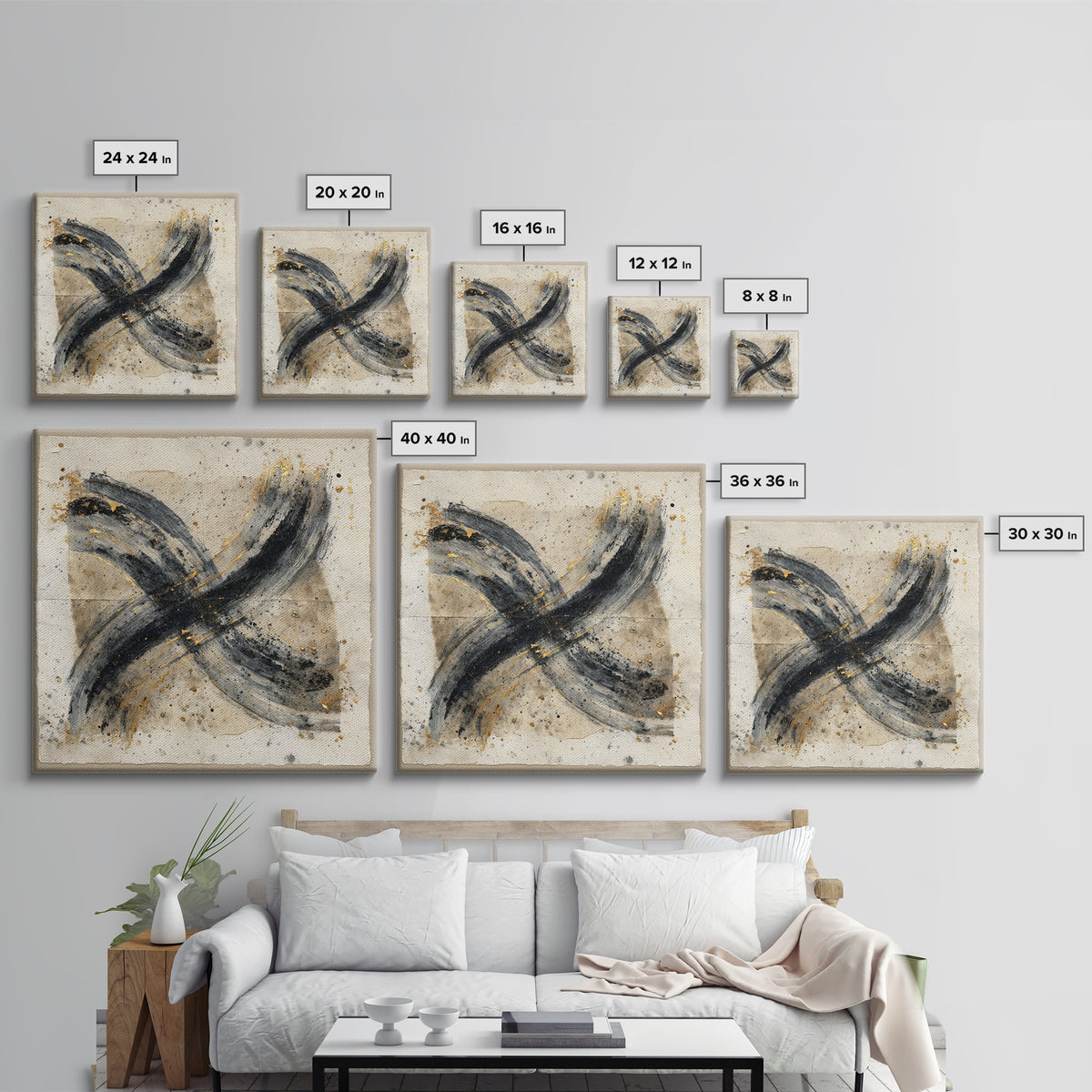 Abstract Prayer Flag of Brush Marks Canvas Print, Calligraphy Art, Neutral Decor, Living Room Decor, Fine Art, Script, CAL-1x1-95