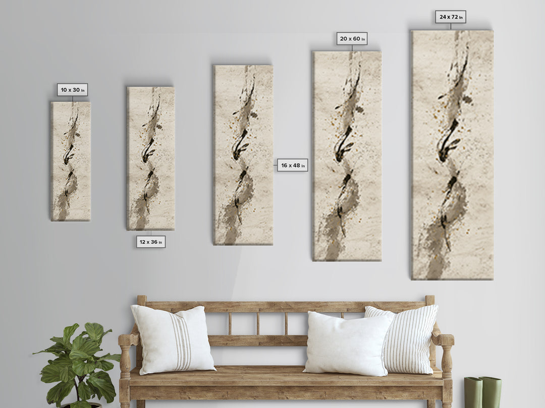 Monochrome Brush Alphabet Fragments as Abstract Texture Canvas Print, Calligraphy Art, Scripture Art, Living Room Decor, Script, CAL-1x3-1