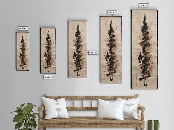 Abstract Prayer Flag of Brush Marks Canvas Print, Calligraphy Art, Calligraphy, Living Room Decor, Script, Japanese Decor, CAL-1x3-11