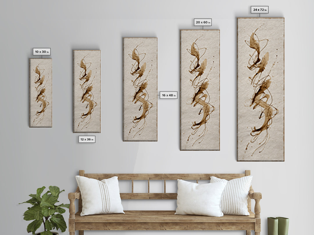 Abstract Gold Calligraphic Strokes on Ivory Paper Canvas Print, Calligraphy Art, Japanese Decor, Living Room Decor, Script, CAL-1x3-14