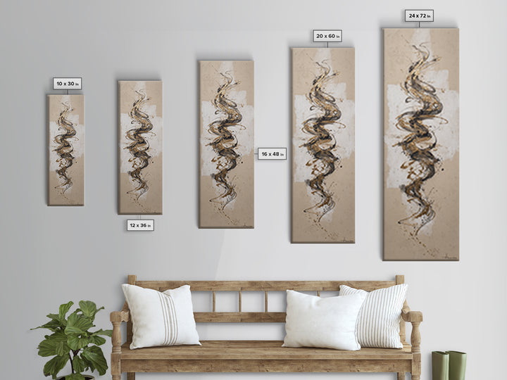 Gold Leaf Calligraphic Spiral on Plaster Surface Canvas Print, Calligraphy Art, Wall Art Printable, Living Room Decor, Script, CAL-1x3-2