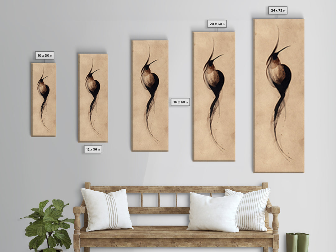Calligraphic Bird Shape Formed from Flowing Lines Canvas Print, Calligraphy Art, Luxury Decor, Living Room Decor, Script, CAL-1x3-20