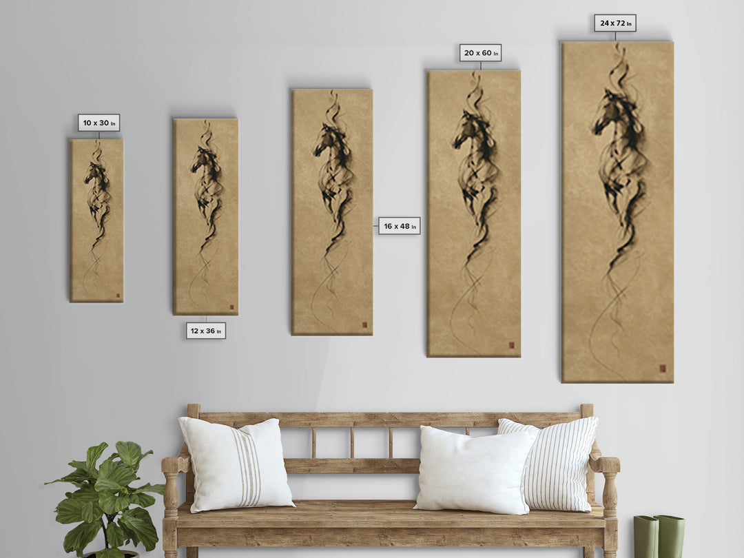 Calligraphic Horse Silhouette Made from One Line Framed Canvas Print, Calligraphy Art, Modern Decor, Living Room Decor, Script, CAL-1x3-29