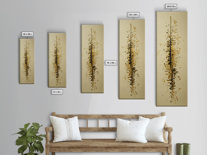Abstract Gold Calligraphic Strokes on Ivory Paper Canvas Print, Calligraphy Art, Japanese Decor, Living Room Decor, Script, CAL-1x3-38