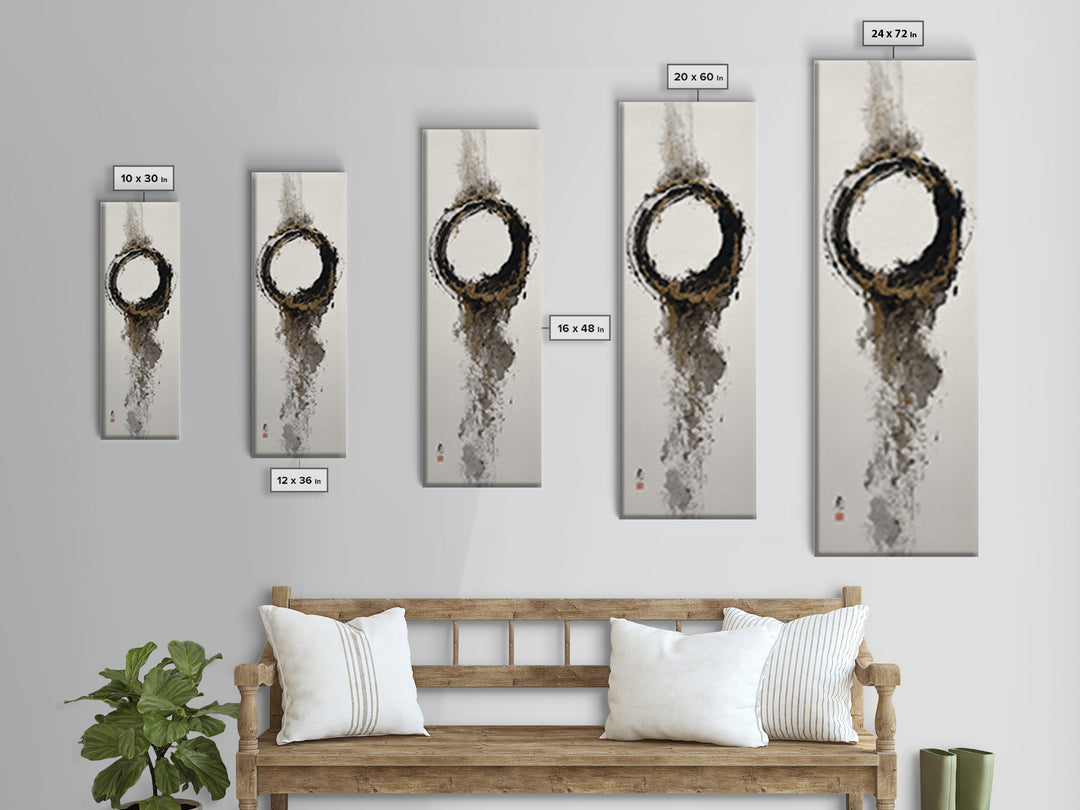 Japanese Brush Mark Circle Canvas Print, Calligraphy Art, Painting, Living Room Decor, Fine Art, Script, Japanese Art, CAL-1x3-40