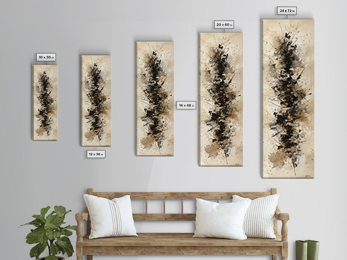 Monochrome Brush Alphabet Fragments as Abstract Texture Canvas Print, Calligraphy Art, Japanese Decor, Living Room Decor, CAL-1x3-49