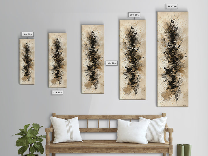Monochrome Brush Alphabet Fragments as Abstract Texture Canvas Print, Calligraphy Art, Japanese Decor, Living Room Decor, CAL-1x3-49