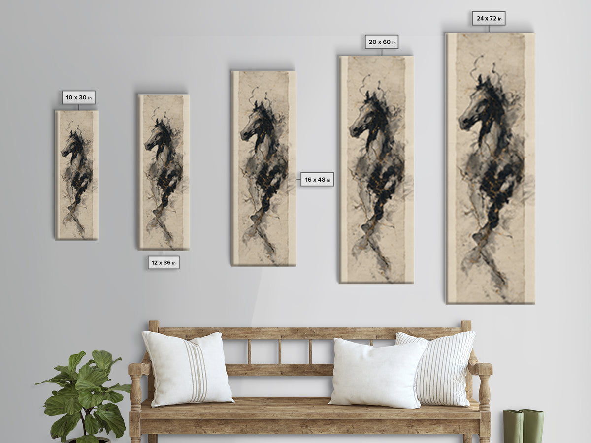 Calligraphic Horse Silhouette Made from One Line Canvas Print, Calligraphy Art, Gallery Wall Set, Living Room Decor, Script, CAL-1x3-5