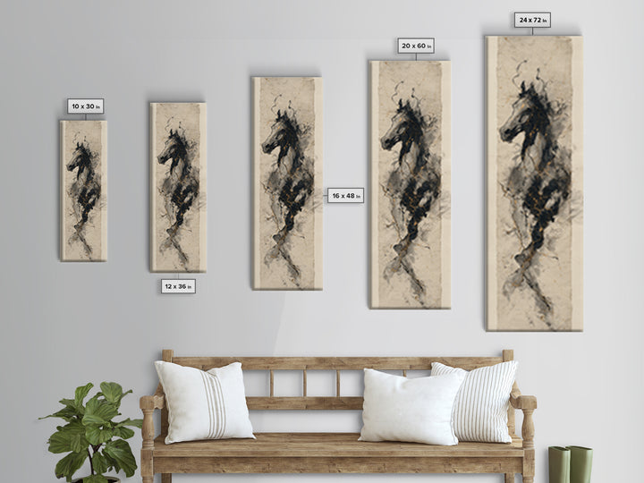 Calligraphic Horse Silhouette Made from One Line Canvas Print, Calligraphy Art, Gallery Wall Set, Living Room Decor, Script, CAL-1x3-5
